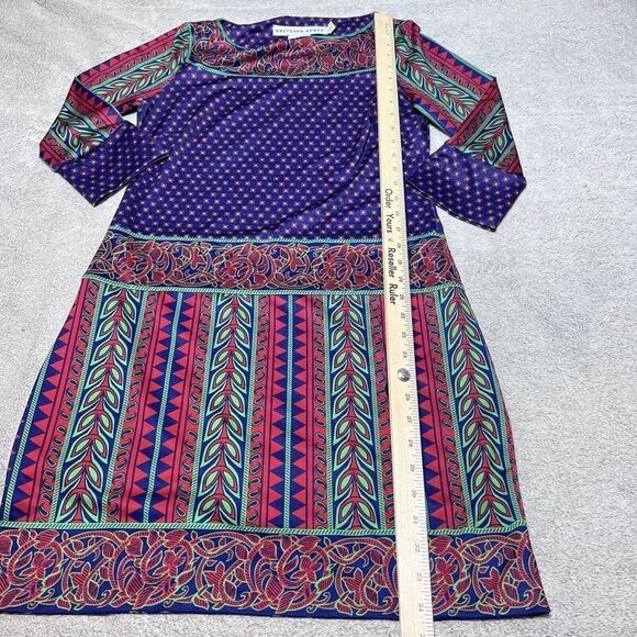 Gretchen Scott Dress Womens Small Mixed Pattern Sheath Blue Red Green 3/4 Sleeve - Picture 7 of 14
